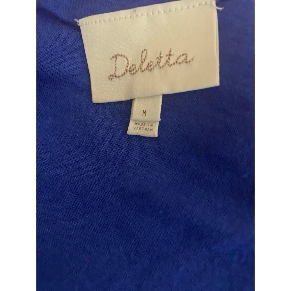 Anthropologie Deletta Womens Blouse Top Peplum Medium Blue White Gingham - Picture 5 of 6